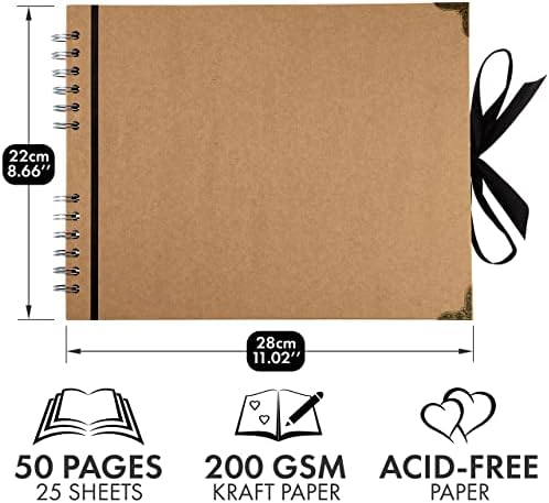 Scrapbook Album, 50 Pages, 11 x 8.5 Inch, Brown Photo Album, Scrap Book | Hardcover with Thick 200 GSM Kraft Paper, Ideal for Your Scrapbooking Albums, Art & Craft Projects (Brown, 11 x 8.5 Inch)