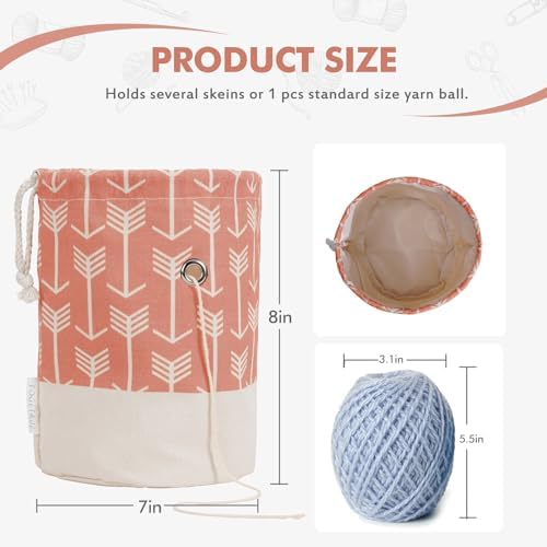 TOGETRUE Yarn Bag, Small Knitting Crochet Bag, Portable Yarn Storage Bags Organizer for Crocheting Project,Store Skein Ball, Short Knitting Needle (Pink)