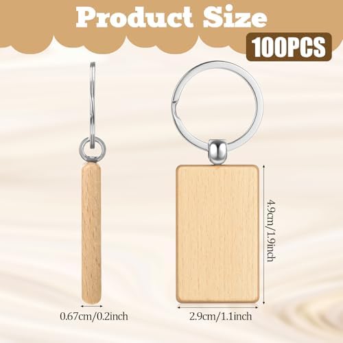 COMNICO 100 Pcs Wooden Keychain Blanks Bulk Rectangle Keychain Blanks