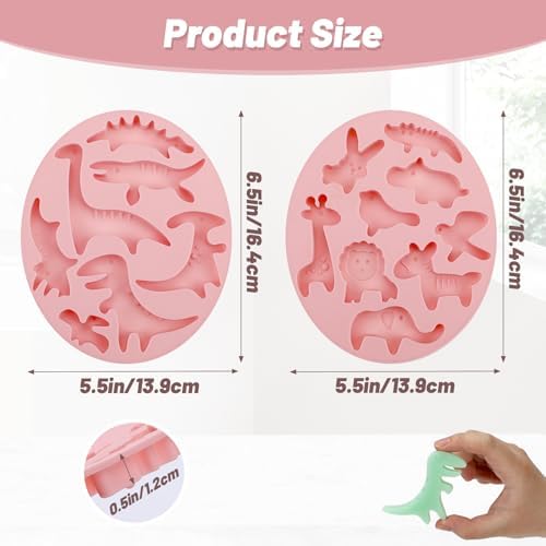 Beasea Silicone Molds, 2pcs Mini Tiny Animal Candy Chocolate Making Silicone Mat Tray Sheets for Baking Freezer Moulds Cute Dinosaurs Jungle Lion Rabbit Elephant Shape