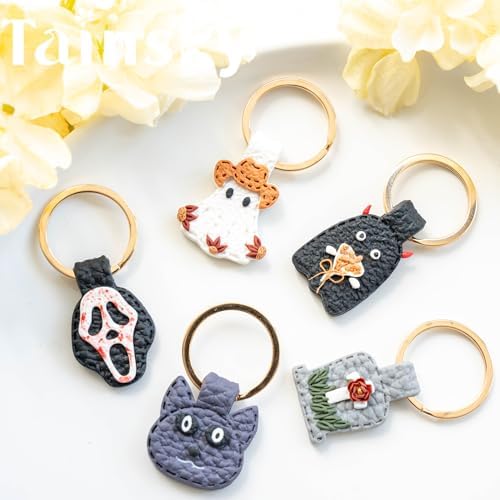 Tainsky Halloween Shapes Keychain Polymer Clay Cutter, 10 Shapes Fall Polymer Clay Keychain Cutters (B)