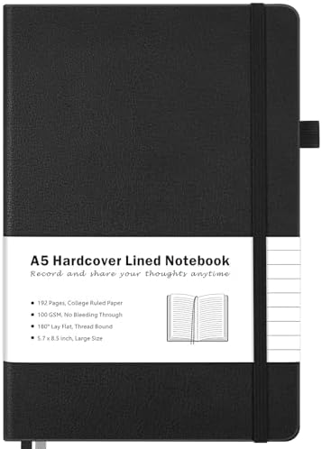 College Ruled Notebook, Hardcover Leather Journal for Women Men, A5, Lined