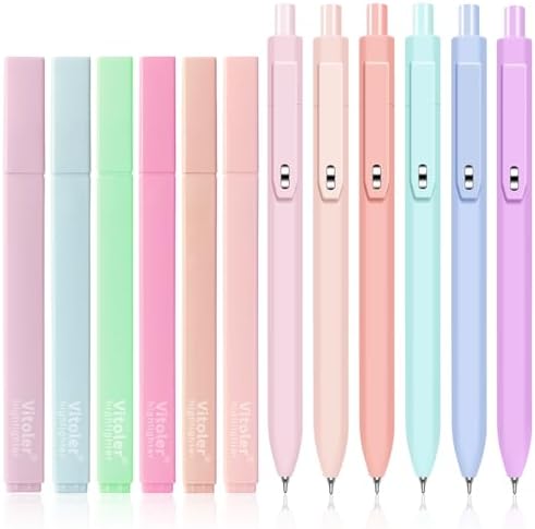 Vitoler Bible Highlighters and Pens, 6 Black Pens & 6 Highlighters | for Study, Journaling and Office Best Gifts for Teacher Nurse Mothers Day