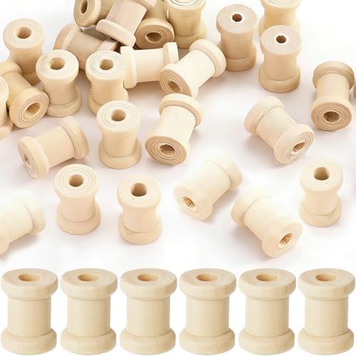 Pndeyo 25pcs Wooden Spools of Crafts, 0.51x0.67in, Beige