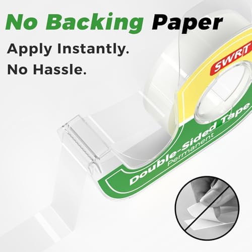 SWRT Double-Sided Tape for Crafts, 1/2 in x 300 in, 6 Pack with Dispensers
