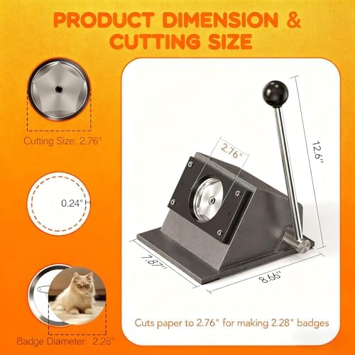 Fridge Magnet Paper Cutter, 2.28 Inches/ 58 mm Round Button Cutter Die Cutter, Heavy-Duty Paper Card Cutter Punch for Cards, Badges, Cartoon Buckles, Photo Frames (Metal, 58mm Round)