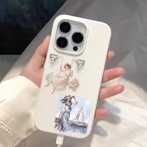 50pcs Retro Girl Stickers for Laptop Water Bottles, Transparent PET Waterproof Adhesive Faddish Decals Modern Woman Sticker for Teens Adult Birthday Party Scrapbook Phone (Retro-1)