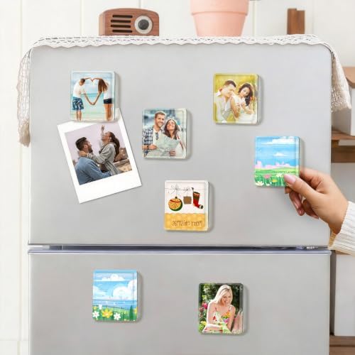 25 Pcs DIY Acrylic Fridge Magnet Kit Square Fridge Magnet Craft Set with Adhesive Backing Make Your Own Magnet Kit for Photo Office Classroom Cabinets Kitchen 2 Inch DTBX- (Square)