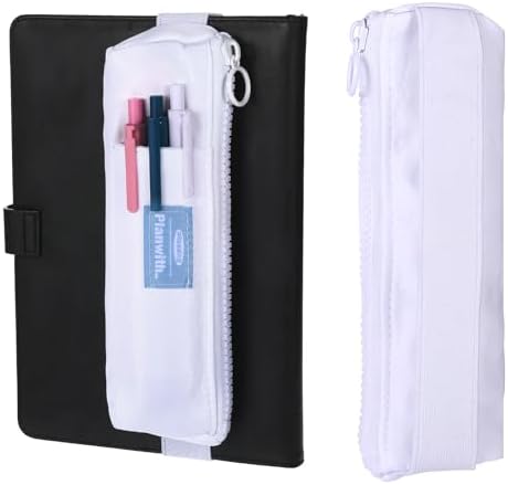 Elastic Pen Holder for Notebook, Zipper Notebook Pencil Pouch Small Pencil Holder Pouch with Adjustable Elastic Band Slim Pencils Bag Journal Pen Holders for Office Home Stationary Supplies(White)