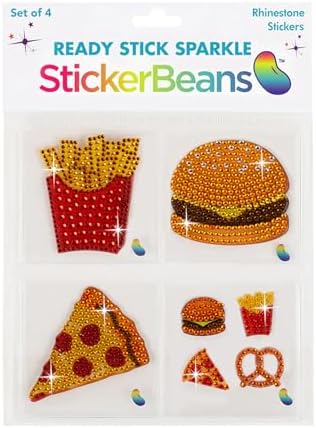 StickerBeans® Rhinestone Stickers - Foodie Sticker Pack, 2” x 2” Each, Unique Sparkly Cut-to-Shape for Collecting, Trading, Decorating Laptops, Phone Cases, Scrapbooks - for Kids, Teens, & Adults