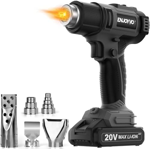 20V Cordless Heat Gun 122-1022F° Variable Temp with Auto Cool-Down, Backlit LCD, Patent Ceramic Core, 5 Nozzles & Carry Bag for Crafts, Vinyl Wrap, Electronics Repair