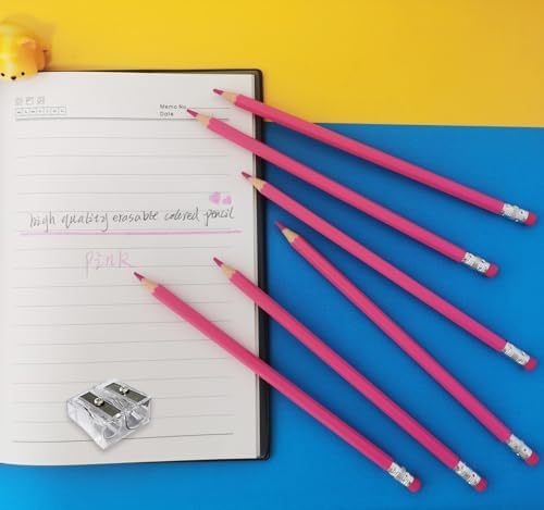Adhere 25pcs Checking Pencils Erasable colored Pencils Pre-Sharpened #2 HB,for Checking Tests Grading,Map Coloring, editing Office Favors,including a Free sharpener. (Pink)