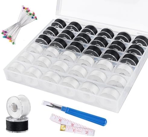 36pcs 18White+18Black 40S/2 Prewound Bobbin Thread Set