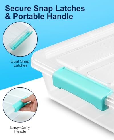 EOENVIVS 4 Pack Clear Storage Bins with Lids, A4 File Boxes, Green Latches