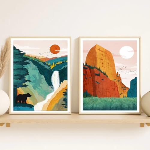 HOIYLDS 6 Packs Paint by Number for Adults Beginners, National Park Painting by Number Kits on Canvas Without Frame,Lanscape Craft Arts for Home Wall Decor