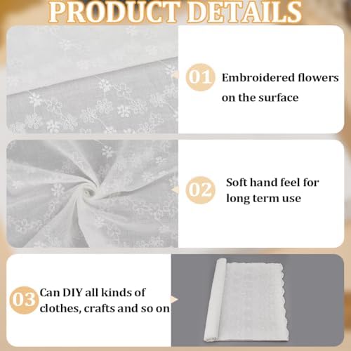 53.15 Inch White Floral Eyelet Fabric by The Yard for Sewing