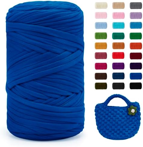 JeogYong T-Shirt Yarn, 400g/131 Yards Elastic Fabric Crochet Cloth T Shirt Yarn, Thick Hand Knitting Polyester Fabric Ribbon for Crocheting Bags/Baskets/Rugs, Home Decor, DIY Crafts (Royal Blue)
