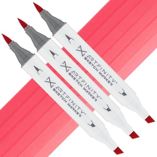 Artfinity Sketch Markers - Set of 3 - Pale Vermillion R1-5, Vibrant, Professional, Dye-Based Alcohol Markers for Artists, Drawing, Travel, & More
