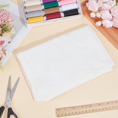 1.35M 35.83 Inch White Vintage Flower Scalloped Edge Embroidery Cotton Fabric by The Yard Floral Embroidered Lace Cloth Canvas Fabrics for Sewing Making Wedding Decor Clothing Accessories