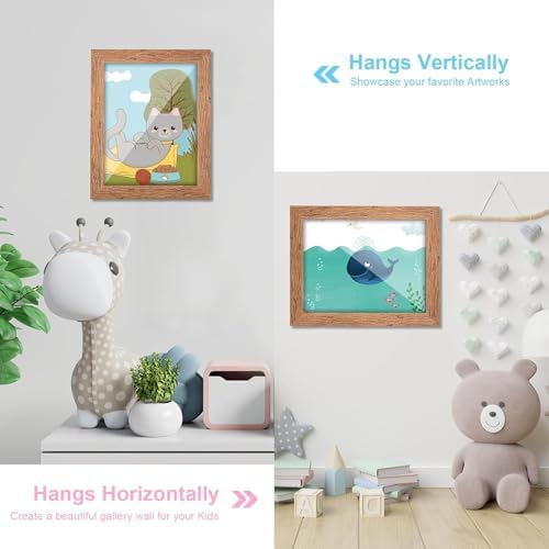 GULETHUN [2-Pack] Kids Art Frames, 9x12 Front Opening Kids Artwork Frames Changeable, Dark Wood Grain Artwork Display Storage Frame for Wall, Holds 50 Pcs, for 3D Picture, Crafts, Children Drawing