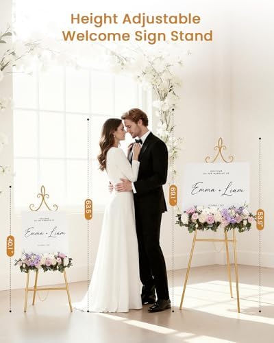 2 Pack Gold Easel Stand for Sign, 53.9" Heavy Duty Metal Display Easel with Storage Bag, Adjustable Art Easel for Wedding Sign, Welcome Sign, Picture