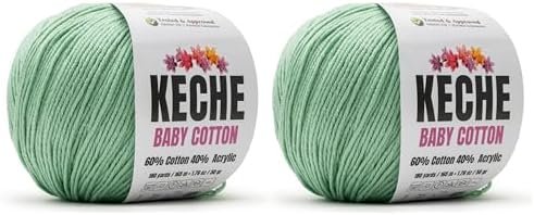 Keche Baby Cotton, 60% Cotton 40% Acrylic Yarn, Soft Cotton Yarn for Crochet and Knitting, Amigurumi Yarn 4 Skeins/Balls [1.76 Oz (50g) / 180 Yrds (165m)] x 2 Seafoam Green