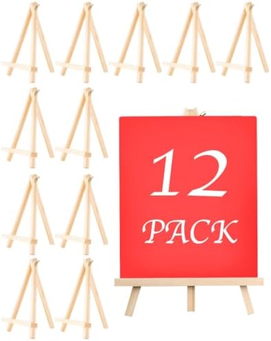 Painting Easel, 12 Pack Wooden Table Top Easels Wooden Easel for Painting, Portable Canvas Photo Picture Sign Holder (Orignal, 7.1 "L x 9.4 "H)