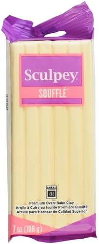 Sculpey Soufflé Ivory 7oz - Off White Oven Bake Polymer Clay for Jewelry | Lightweight suede finish modeling clay - flexible and durable for earrings, sewing, mixed media, and DIY art crafts