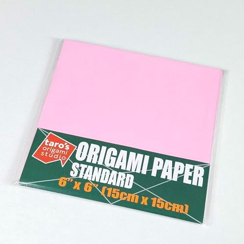 [Taro's Origami Studio] Standard 6 Inch One Sided Single Color (Light Pink) 50 Sheets (All Same Color) Square Easy Fold Premium Japanese Paper for Beginner (Made in Japan)