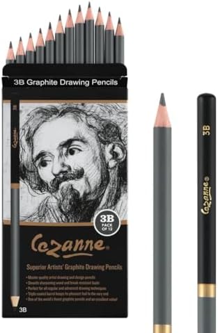 Cezanne Graphite Drawing Pencils Set - 3B, Set of 12 Break-Resistant Graphite Lead, Easy-to-Sharpen Sketch Pencils, Master Artist Quality Graphite Pencils for Technical and Artistic Drawing