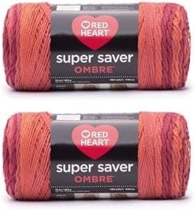 Red Heart Super Saver Ombre Yarn for Crocheting, Hotsauce, 2-Pack