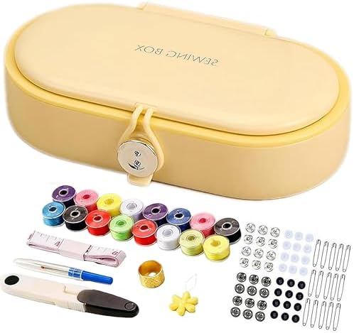 FKOG Yellow Sewing Project Kit, 135 Pcs Family Sewing Supplies Repair Kit Traveler Sewing Kit Sewing Thread Accessories DIY Sewing Supplies Organizer (Yellow)