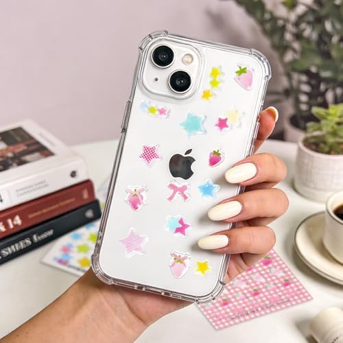 Strawberry & Star Sticker Kawaii Set - 3 Sheets Funny Decals Cute Pink Decorative Stickers for Journaling, Scrapbooking Laptop Phone Case Album Luggage Skateboard Water Bottles