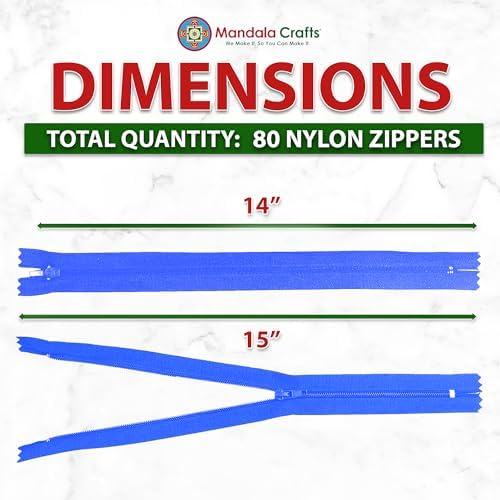 Mandala Crafts 80 PCs Blue Closed-End 14 Inches Nylon Zippers for Sewing