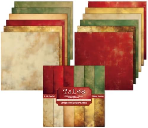 Vintage Color Scrapbook Paper Pad - 6x6 In 24 Sheets Designed Decorative Decoupage Folding Cardstock Supplies for Journals DIY Crafts Gift Wrapping Planners Photo Album