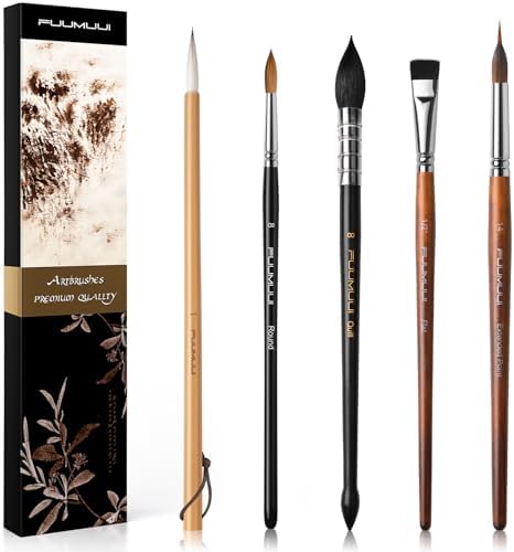Watercolor Paint Brushes, 5pcs Fuumuui Professional Sable Brush, Wool & Synthetic Squirrel Brushes Set with Extended Needle, Round Point, Flat, Quill Wash Perfect for Watercolor Acrylic Gouache Inks