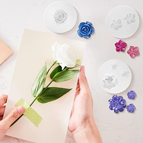 PAGOW 5pcs Mini Mirror Flower Resin Mold,3D Flower Crystal DIY Casting Mold
