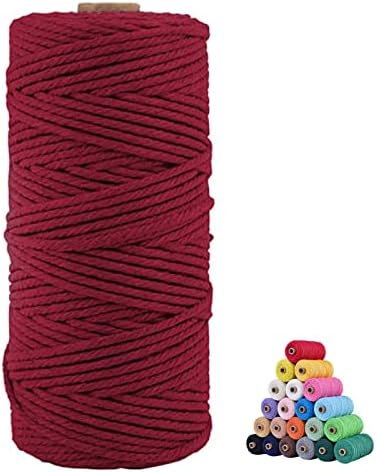 Macrame Cotton Cord 3mm x 109Yards, Maroon Natural Macrame Rope, Perfect Macrame Supplies Cotton Cord for Macrame Plant Hangers DIY Crafts (Maroon, 3mm*109Yards)