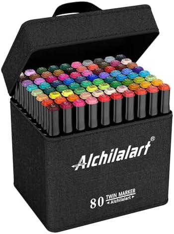 alchilalart 80-Colors Alcohol Markers Set, Dual Tip Art Markers with Case, Premium Artist Pens for Adult Coloring Books, Journaling, Sketching, Manga, Card Making, Gifts for Teens & Women