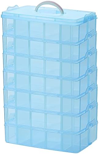 Sooyee 7 Layers Stackable Storage Container, 70 Adjustable Compartments Stackable Storage Container for Kids Toys, Art Crafts, Jewelry, Supplies, Mini Case & Letter Sticker Included,Blue
