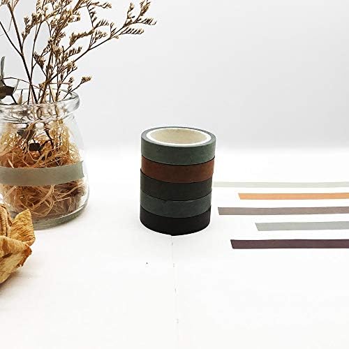 EnYan Solid Color Washi Tapes Set, 5 Rolls Basic Collection Decoration 10mm Wide Japanese Masking Decorative Tapes for Bullet Journal Planners DIY Crafts Arts Scrapbooking Adhesive