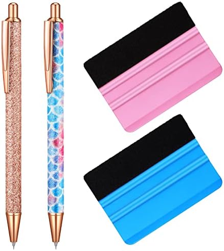Spakon 4 Pcs Weeding Tools for Vinyl, 2 Pcs Air Release Pen Glitter Craft Weeding Point Retractable Pin Pen with 2 Pcs Felt Squeegees Scraper for Crafting Weeding Essential Adhesive Vinyl