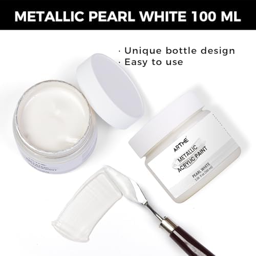 ARTME Acrylic Paint Metallic Pearl White, 100ml Pearl Paint for Art Painting, Hand-crafts, Non-Toxic, Non-Fading Pearlescent Acrylic Paints Ideal for Canvas, Wood, Fabric, Furniture, Ceramic, Stone Craft Supplies