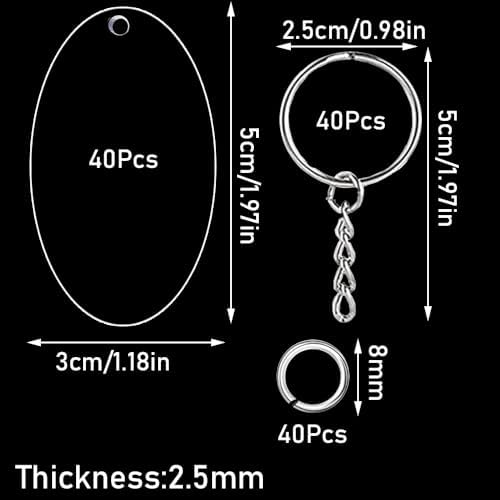 120Pcs Acrylic Keychain Blanks, BetterJonny 40Pcs Oval Key Tags with Key Chain Rings and Open Rings Unfinished Clear Ornament for DIY Crafting & Vinyl Projects