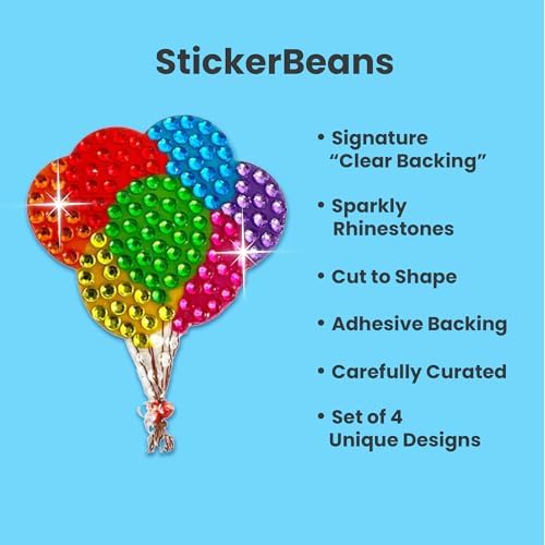 StickerBeans® Rhinestone Stickers - Magical Sticker Pack, 2” x 2” Each Unique Sparkly Cut-to-Shape for Collecting, Trading, Decorating Laptops, Phone Cases, Scrapbooks