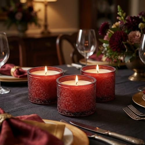 10 oz Red Mandala Glass Candle Jars with Bamboo Lids, 9 Pack