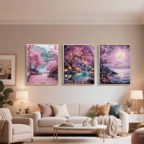 3pack Pink Cherry Blossoms Diamond Art Kits for Adult Diamond Painting Kit