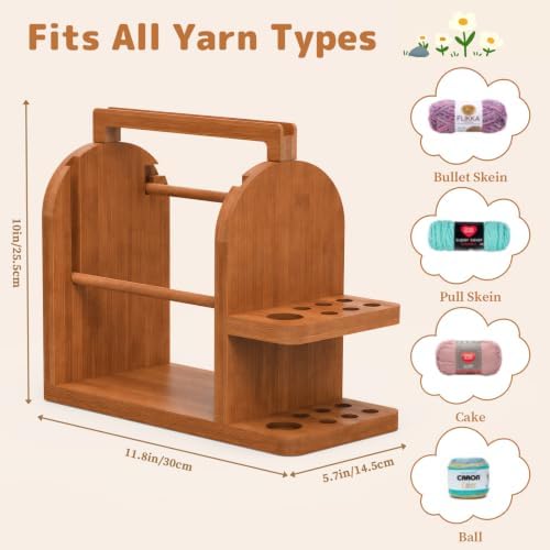 sandpaint Crochet Yarn Holder, Bamboo Yarn Holder for Crocheting（Brown）