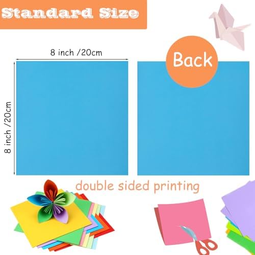 100 Sheets Origami Paper, 20x20 cm/8 Inch Large Origami Paper Double Sided(70gsm), 20 Colors, Perfect for Kids DIY School Arts Crafts Projects Children Adults