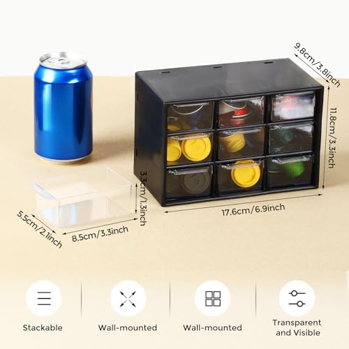 Marsui 4 Pack Desktop Storage Organizer with 9 Drawers Craft Organizer with Mini Drawers Plastic Organizers and Storage Containers for Craft Art Jewelry Cosmetics Sewing Supplies Accessory(Black)